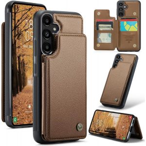 KAL-Pour Samsung Galaxy A55 5G (2024) Mince Wallet Portefeuille Coque, Avec Béquille/Porte-Cartes Blocage Rfid Cuir Fermeture Magnétique Housse Antichoc Pour Galaxy A55 5G, Avec Fente (Marron) - Neuf