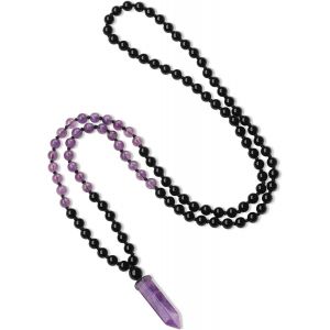 Collier Mala 108 Perles, Mala Pierre Naturelle Pour Hommes/Femmes, Pendentif Prisme Hexagonal - Neuf