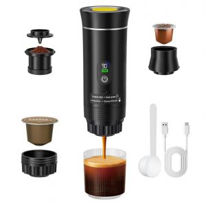 Machine &agrave; Caf&eacute; Expresso Portable 3-en-1 &ndash; Cafeti&egrave;re Capsules Voiture Camping &ndash; &Eacute;cran Num&eacute;rique &ndash; Sans Fil - Neuf
