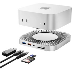 Station D'Accueil Mac Mini M4, Support Mac Mini En Aluminium Et Hub Hdmi Pour Mac Mini M4 Et M4 Pro 2024 Avec Boîtier Ssd M.2 Nvme/Sata, Hdmi 4K60Hz, Usb A/C 10G,Usb A*2 5G, Charge Usb-C, Sd/Tf - Neuf