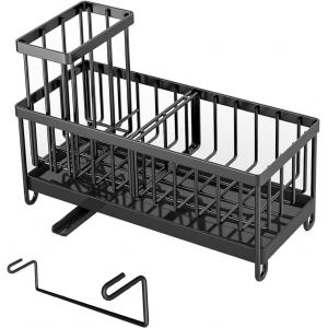 Organisateur D'évier De Cuisine En Acier Inoxydable Avec Égouttoir Amovible,Porte-Éponge,Support De Liquide Vaisselle,Organiseur De Lavabo (Noir) - Neuf