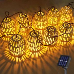 Lot De 10 Guirlandes Lumineuses Solaires D'ext&eacute;rieur &Agrave; Led, Lanternes Ext&eacute;rieures R&eacute;sistantes Intemp&eacute;ries Ip44, Guirlandes Lumineuses Corde De Papier, Pour Jardin, Balcon, Ext&eacute;rieur, Blanc Chaud - Neuf