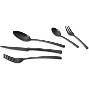 Checarzhn--No1-Ew-Bs-0840s ""Avelino"" - Couverts Noirs, Pour Jusqu'à 6 Personnes, 30 Pièces, Acier Inoxydable, Noir - Neuf