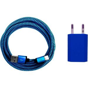 Eryi-Bloc D'alimentation Usb 1 A + Câble De Charge Rapide Usb-C En Nylon De Qualité Supérieure De 1 M Pour Téléphone Portable, Tablette Et Smartphone - Bleu - Neuf