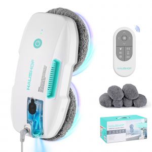 Robot Nettoyeur de Vitres, Robot Laveur de Vitre Automatique HAUSHOF, Nettoyeur de Vitres Electrique, Aspiration Puissante 3800Pa, Detection des Bords, Telecommande, pour Surfaces Lisses - Neuf