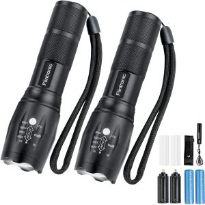SJZG-Lampe Torche Led Ultra Puissante, 2Pcs Lampe De Poche 3500Lumens Avec 2 Piles 18650, Chargeur Usb Et Holster,5 Modes, &Eacute;tanche,Anti-Choc Zoom Longue Port&eacute;e Pour Bricolage,Camping,Et Urgences - Neuf
