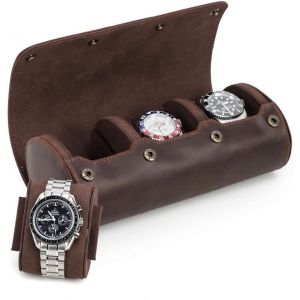 Kal-Montre Étui De Rangement Pour 3 Montres Fait À La Main En Cuir Véritable Organisateur De Rouleau De Rangement Pour Montres Montres Portables Boîte De Voyage - Neuf