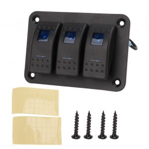 Interrupteur a bascule 3 positions, protection contre les surintensites, retroeclairage LED bleu, etanche IP65, pour vehicules 12-24 V, bateaux, SUV, camions - Neuf
