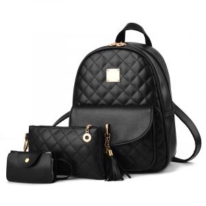 Sac à dos tendance 3 pièces pour fille avec n?ud (noir), mini sac à dos mignon, sac à dos en cuir PU pour femme - Neuf
