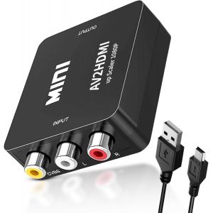 Convertisseur Rca Vers Hdmi,Adaptateur Av Vers Hdmi,1080p Mini Composite Cvbs,Adaptateur Audio Vidéo,Prend En Charge Pal/Ntsc,Compatible Avec Ps3/Xbox/Vhs/Vcr/Dvd/Tv/Pc - Neuf