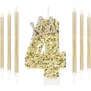 Chenquansarl-Bougies D'anniversaire Dorées À Paillettes En Forme De Chiffre 4 ¿ Bougie D'anniversaire Pour 4e Anniversaire ¿ Bougie D'anniversaire Pour Garçons Et Filles ¿ Décoration De Gâteau Pour G - Neuf