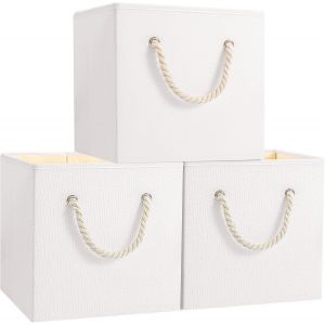 Lot de 3 Boîte de Rangement, Pliable, Tissu, Lavable, pour Chambre à Coucher, Vêtements, 33x33x33cm, Blanc - Neuf