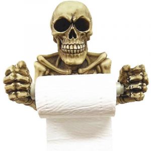 Porte-papier toilette mural en forme de t&ecirc;te de mort, d&eacute;coration de salle de bain - Neuf