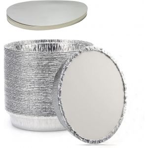 Jexnovashop-25 Grandes Plaques &Agrave; R&ocirc;tir En Aluminium Argent&eacute; R&eacute;utilisables,Plat Aluminium Jetable,Barquettes Ronds Jetables En Aluminium Avec Couvercle,(23x19cm/9 Pouces/1000ml) - Neuf