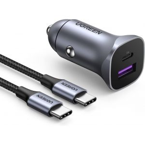 JGD-Chargeur Voiture USB C 30W PD QC 3.0 PPS avec C&acirc;ble Chargeur Allume Cigare 12V Compatible avec iPhone 17 Pro Max Air 16 15 14 13 Galaxy S25 Ultra Plus S24 A15 A05s Pixel 10 9 8 7 iPad Pro Air - Neuf