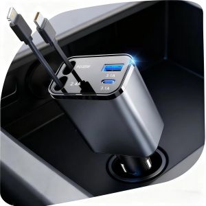 78W 4 en 1 Chargeur Allume Cigare Voiture USB C Charge Rapide R&eacute;tractable Chargeur Voiture C&acirc;bles Int&eacute;gr&eacute;s 75 cm Pivot 180&deg;avec iPhone17 16 15 14 13 12 Pro Max iPad Android Tablet - Neuf
