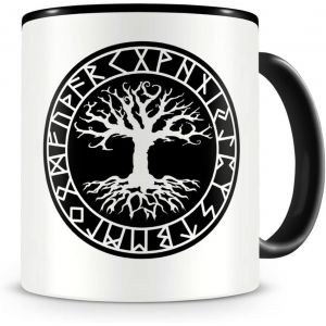 Eryi-® Yggdrasil Tasse À Café Tasse À Thé Avec Runes B Vikings Peuples Germaniques - Noir - 300 Ml - Neuf