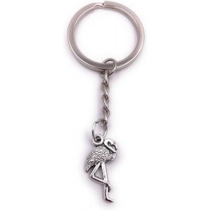 Kal-Flamingo Oiseau Porte-Cl&eacute;s Pendentif En M&eacute;tal Argent&eacute; - Neuf