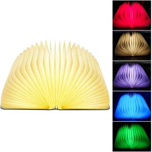 Lampe D'ambiance Pliable En Forme De Livre - 5 Couleurs - Lampe De Chevet En Bois Rechargeable Par Usb - Pour Décoration D'intérieur, Cadeau D'anniversaire - Neuf