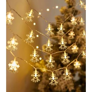 TRAHOO-Guirlande Lumineuse de Flocon de Neige,6M 40 LED Guirlandes Lumineuses &agrave; Piles,Guirlande Lumineuse Noel,Flocon de Neige Guirlandes Lumineuses Ext&eacute;rieures, D&eacute;coration pour No&euml;l(blanc chaud) - Neuf