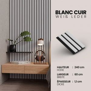 Panneau Acoustique 11mm - Blanc Cuir - Feutrine Noire - 240x60cm - Lot de 4 - Neuf