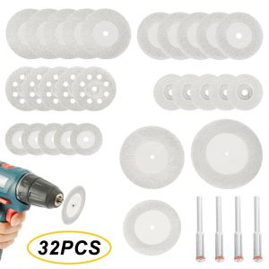 Ensemble de 32 disques et mandrins de coupe diamant&eacute;s pour outils rotatifs Dremel - Neuf