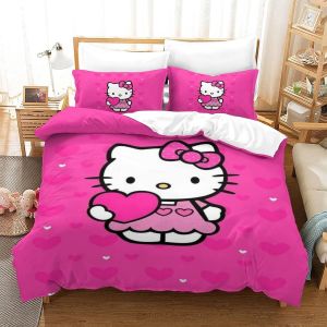 Hello Kitty Housse De Couette &iquest;&iquest; Motif Pink Impression D Parure De Lit Housses De Couettes En Microfibre Avec Taies D&iexcl;&reg;Oreiller Parure De Couette Douce - Neuf