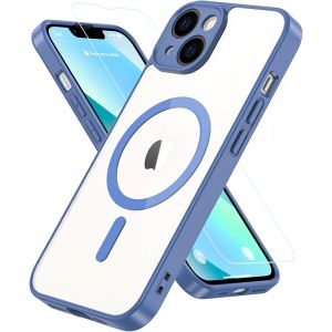 Magn&iquest;&iquest;tique Coque pour iPhone 13 Compatible avec MagSafe, Etui Protection Antichoc avec Verre Tremp&iquest;&iquest;, Housse Dos Transparent Anti Rayures TPU Bumper Case pour iPhone 13 -Bleu - Neuf