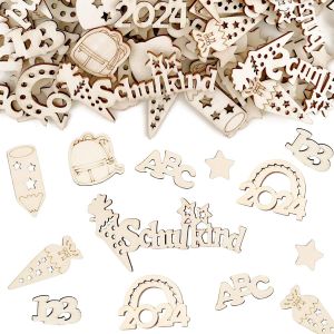Lot de 100 Confettis en Bois pour Écolier 2024 - Décoration de Rentrée des Classes - 8 Motifs - Décoration de Table pour la Rentrée Scolaire - Neuf