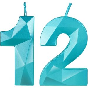 Sansh-Bleu Bougies D'anniversaire En Forme De Chiffre 12, Bougies Bleu Décoration De Gâteau 3d, Décoration De Gâteau Pour Fête D'anniversaire, Mariage,Bougie D'anniversaire Pour Gâteau - Neuf