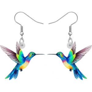 Kal-Boucles D'oreilles Colibri Volant En Acrylique Charms Printemps Eté Bijoux Oiseaux Colibri Cadeaux Pour Femme Fille - Neuf