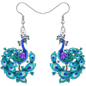 Kal-Boucles D'oreilles Pendantes En Acrylique Avec Motif De Paon Bleu Pour Femme, Inspirées De La Nature, Bijoux Hypoallergéniques Pour Les Amateurs D'oiseaux, Breloques De Fête D'anniversaire - Neuf