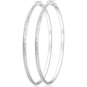 Kal-Grandes Boucles D'oreilles Créoles Plaquées Or Véritable 14 Carats Pour Femmes Boucles D'oreilles Créoles En Argent Sterling 925 Hypoallergéniques Légères Larges Et Épaisses Pour Femmes - Neuf