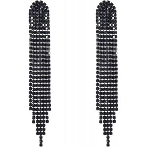 Chenquansarl-Boucles D'oreilles Pendantes En Strass Noirs Pour Femme - Pour Danse, Fête, Cérémonie, Tenue Formelle, Tenue Décontractée, Pas De Gemme - Neuf