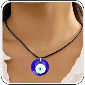 Kales-Collier Boho Grand Oeil Mal&eacute;fique Collier Ras Du Cou En Cuir Noir Cha&icirc;ne De Collier Pendentif Coeur Acrylique Collier De Protection Des Yeux Bleu Bijoux Pour Femmes - Neuf