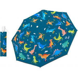 Jgd-Parapluie Pliant Enfant Anti-Uv, Parapluie Compact L&eacute;ger Automatique Anti-Rebond Avec Bande R&eacute;fl&eacute;chissante, Mini Parapluie De Voyage Pour Bebe, Filles, Gar&ccedil;ons, Skateboard Dinosaure - Neuf