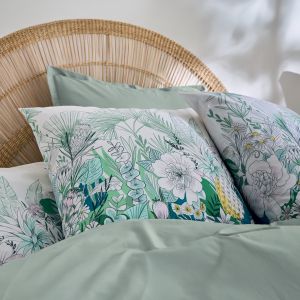 Taie D'oreiller Percale De Coton Feuillage Exotique - Neuf