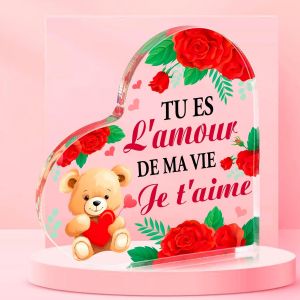 Kalanka-Cadeau Pour Femme Copine, Je T'aime Plaque Acrylique Gravée Cadeau Pour Elle Épouse Saint-Valentin Cadeau Noël Couple Anniversaire Mariage Idee Cadeau Femme Objets De Décoration Romantique - Neuf