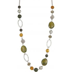 Kal-Collier Long De Perles En Argent - Collier Boheme Long Avec Perles De Cristal Et De Pierre Bijoux Fantaisie - Belle Idée De Cadeau De Fête Des Mères - Neuf