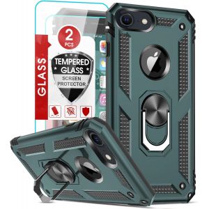Kal-Coque Pour Iphone Se 2022/8/7/Se 2020/6/6s Avec 2 Verre Trempé, Anneau Support Militaire Anti-Chute Renforcée Bumper Antichoc Tpu Souple Et Pc Rigide Protection Etui Vert - Neuf