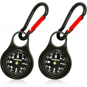 Lot De 2 Porte-Cl&eacute;s Boussole Avec Mousqueton Pour Randonn&eacute;e, Camping Et Course D'orientation - Neuf