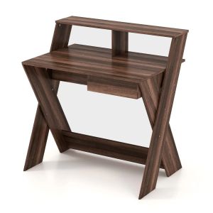 Bureau informatique 90 x 61 x 94 cm avec r&eacute;hausseur d'&eacute;cran ergonomique polyvalent style moderne MDF marron Helloshop26 20_0010915 - Neuf