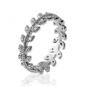 Bague - Bijouxia - Feuille Laurier - Argent Massif 925 - Cristaux Zirconium - Taille 46/48 - Neuf