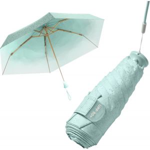 Mini Parapluie De Voyage Pliable Compact Avec Poign&eacute;e T&eacute;lescopique Dissimul&eacute;e Int&eacute;gr&eacute;e Pour Femmes Et Enfants &iquest; Grand Sac De Rangement Et Chiffon De Refroidissement Brillant, Protection Uv, Rev&ecirc;temen - Neuf
