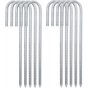 Eryi-10 Pièces Piquets Ancrage Au Sol, 30 Cm Crochets En J, Ancres Résistants Piquet De Tente Sardines De Fixation En Acier Galvanisé Pour Sécuriser Trampoline Auvent Bâche Camping Clôture Jardin - Neuf