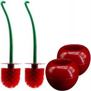 Lot de 2 brosses WC en Forme de Cerise avec Support et Long Manche,Rouge - Neuf