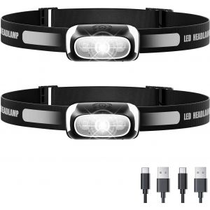 Lot De 2 Lampes Frontales &Agrave; Led, Ultra Lumineuses, Rechargeables Par Usb, &Eacute;tanches, Pour L'ext&eacute;rieur, Le Camping, Le Jogging, La P&ecirc;che, La Course, La R&eacute;paration, La Randonn&eacute;e, La Lecture - Neuf
