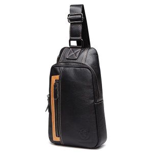 Sac bandouli&egrave;re en cuir pour homme, id&eacute;al pour les sports de plein air &iquest; 19 x 31 x 7,5 cm, fermeture &eacute;clair, cuir synth&eacute;tique - Neuf