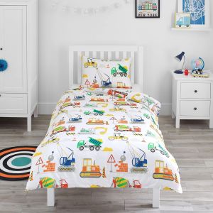 Ulteronixshop-Housse De Couette 140x200 Enfant - Engins De Chantier, Camions, Pelleteuses Et Grues &iquest; Parure De Lit Enfant R&eacute;versible Avec Taie D&iquest;Oreiller Pour Gar&ccedil;ons - 1 Personne - Neuf