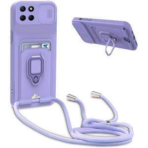 Kal-Coque Avec Cordon Pour Huawei Honor X8,Collier Pour Étui Colliers De Cellulaire Réglable Corde Silicone Souple Case,Protection De La Caméra,Support,Porte Cartes - Violet - Neuf